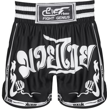 Kaerm Muay Thai Kurze Hose Kinder Jungen Thaiboxen Shorts MMA Kampfsport Schwarz E 152-158