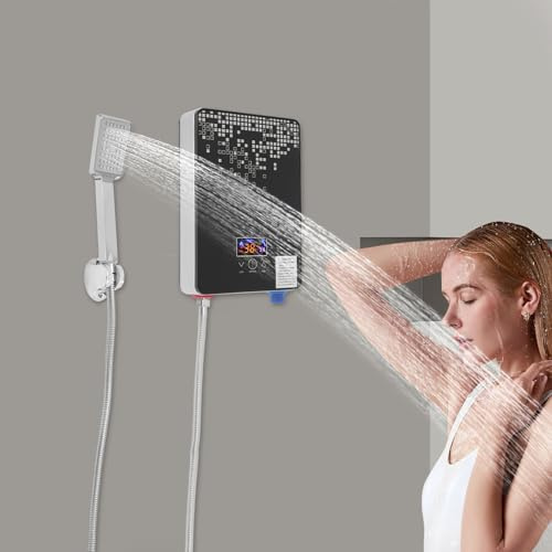 MEHOOSPVN 6500 W, scaldacqua elettrico senza serbatoio, dispositivo per acqua calda, 30-55 ℃, istantaneo, elettrico, digitale, senza serbatoio, bagno, doccia, display a LED con kit doccia da 220 V