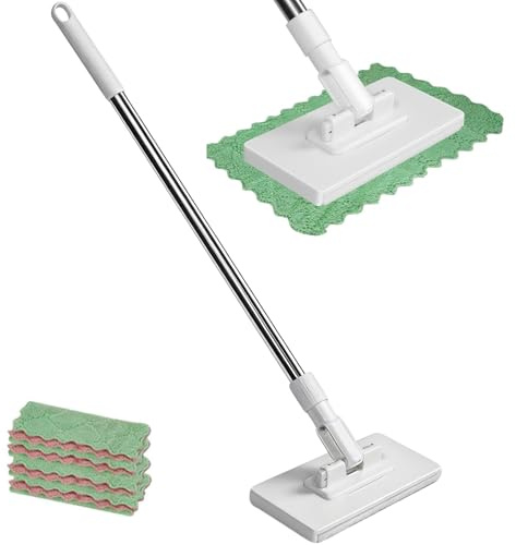 2026 New Snap Grip Mini Mop, Disposable Dust Mop with 10 Reusable Cloths, Lazy Mop Clip On, Hands-Free with Automatic Cloth Changing & 360°Rotating Head, for Floor Wall Bathroom and Kitchen Cleaning