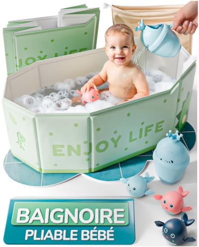 BabyBebloo Set Badewanne Kinder faltbar - Kinderbadewanne für Dusche mit Zubehör - Für Dusche Kinder rutschfest - große Badewanne Kleinkind tragbar - Set mit Spielzeug und Tasche