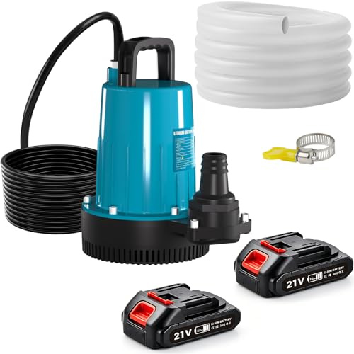 Bomba de agua sumergible con batería, 21 V, 2000 mAh, bomba de agua clara sumergible con tapa de seguridad, manguera de 10 m para piscina, camas de agua, bomba de aguas residuales, cubierta de piscina