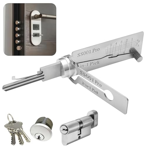 Master Key Decoder Lock Picking Tool, 2 in 1 Stainless Steel Lock Pick & Key Decoder Tool, Durable Lock Picking Kit for Beginners with Auto Key Extractor & Skeleton Key, Locksmith Training Set (SS001)