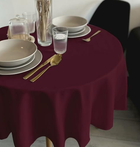 Rollmayer Tischdecke Tischtuch Tischwäsche Gastronomie Kollektion Vivid Uni einfarbig pflegeleicht waschbar 21 Farben zur Auswahl, Produkt für den täglichen Gebrauch(Weinrot 13, Rund Ø 140cm)