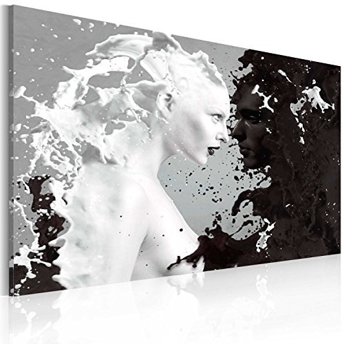 B&D XXL - Wandbilder XXL Coffee&Milk Paar 120x80 cm 1 tlg - Wand Deko Vlies Leinwand Bilder Groß Wanddeko Wohnzimmer Schlafzimmer Kunstdrucke - Abstrakt Liebe Love schwarz weiß 020203-2