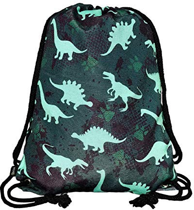 HECKBO Dinosaurier Turnbeutel für Kinder - Wasserdicht, Verstellbare Kordeln, Leicht zu Reinigen - Sportbeutel Junge Mädchen, Dinosaurier, 40cm x 32cm, Polyester & Baumwolle
