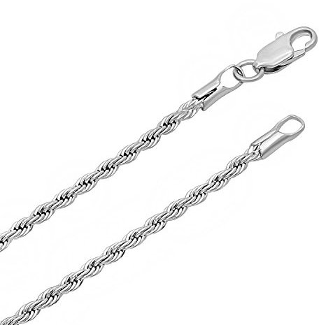 Dubai Collections 14K Rope Chain Necklace Thin Men Women Strong White Gold 2mm Solid Lobster Pendant Lifetime USA Made