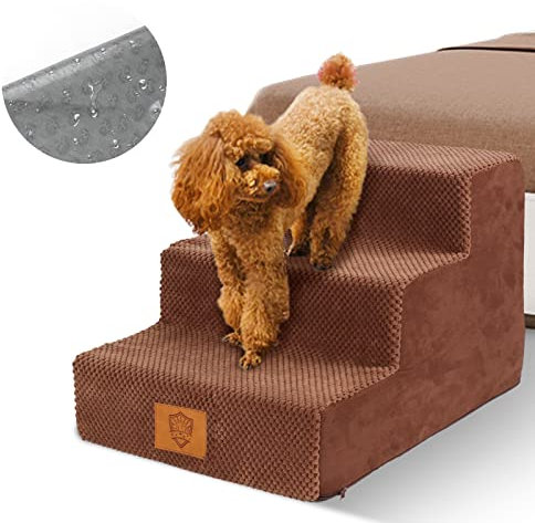 Masthome Dog Steps for Bed, Foldable 5-Step High-Density Foam Dog Ramp with Removable Cover, Soft & Non-Slip Pet Stairs for Small Older Injured Pets, 75x38cmx57, Grey