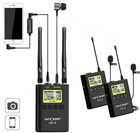 K&F Concept M10 100-Kanäle Doppelkanal UHF Kabellos Lavalier Mikrofon Wireless Funkmikrofon Set aus Metall für Interviews ENG EFP DV DSLR Videokamera