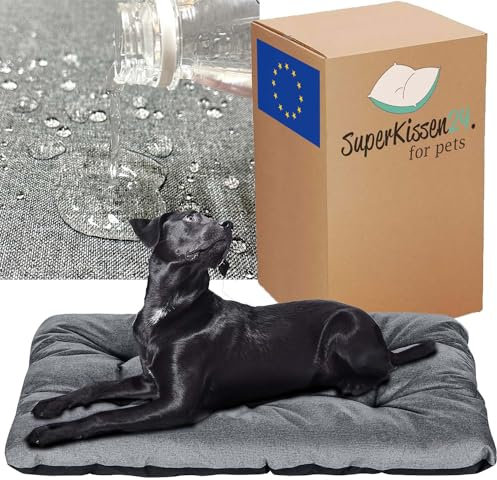 SuperKissen24. Hundebett Hundekissen Hundematratze Tierbett für Kleine, Mittlere und Grosse Hunde - Wasserdicht, Waschbar - Größe XL - Schwarz und Grau - Flachs