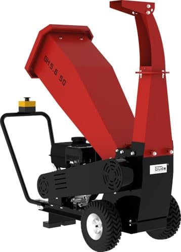 Güde Gartenhäcksler GH 5.6-50 (4-Takt Benzinmotor 4,1/5,6 (kW/PS), max. 3600 1/min, Hubraum 212 cm³, Leichtstart, max. 50 mm Aststärke, Spritzschutz, Notausschalter, luftbereifte Räder)