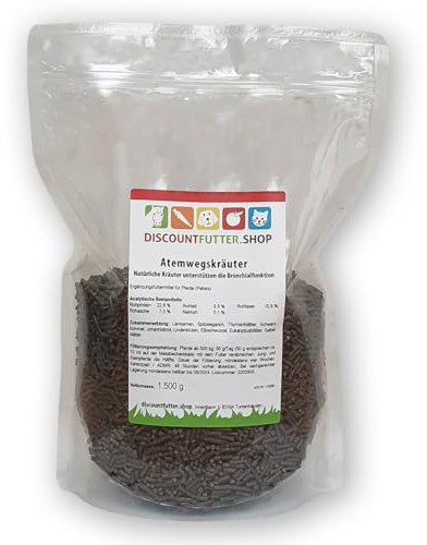 Atemwegskräuter (100% Natur - 1, 5 kg Pellet) für Pferde | Husten - Bronchialfunktion stärken | Immunsystem Pferd | Kräuter ohne Getreide & Zucker