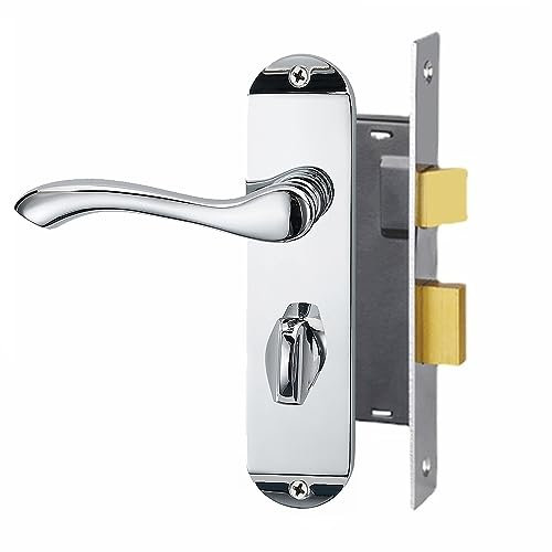 HENYIN Ensemble de serrure de porte de salle de bain chromé poli argent constant avec support 45mm (porte gauche uniquement)(Z01-BK-45-L)