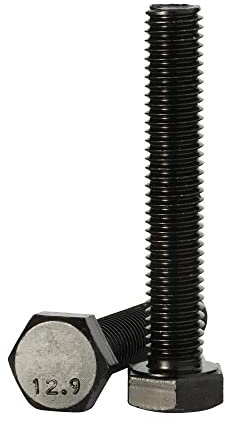 M10 x 60 mm Sechskantschraube, Vollgewinde, Stahllegierung, Güte 12,9, schwarzes Oxid-Finish, Menge: 8