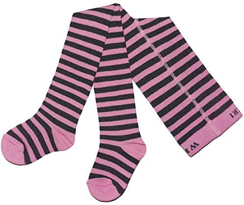 Weri Spezials Baby und Kinder Strumpfhose für Mädchen mit Ringel in verschiedenen Design- und Farbvariationen. (122-128, Rosa+Anthrazit)