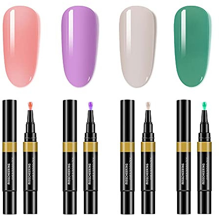 Semipermanenter Nagellack-Kit 4-teiliges Gel-Nagelkunst-Malstift Nagelstift 3 in 1 Nagelklebstift