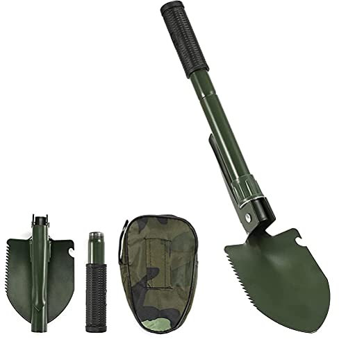 Lewpox Pelle pliante multifonction, portable, durable, inoxydable - Pelle de camping, pelle amovible, pour tout terrain, pêche, jardinage.