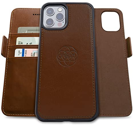 Dreem Fibonacci kompatibel mit iPhone 13 Pro Max Brieftaschen-Etui / 2-in-1 stoßfestes Etui und abnehmbares Folio aus veganem Leder, MagSafe-kompatibel, RFID-Schutz [Schokolade]