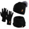 HEYO Damen Wintermütze Schlauchschal Handschuhe Set Winter Gestrickte Warme Mütze mit Schal und Winterhandschuhen | HZ0003 (Schwarz)