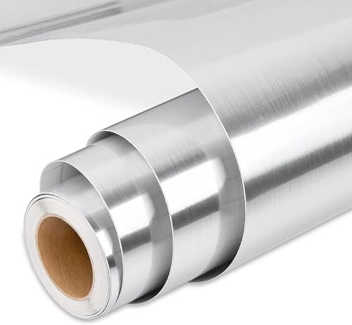 Prime Vinyl Brushed Silver Permanent Vinyl Roll, Silver Vinyl for Craft, 12‘’ x 15 FT, Metallic Self Adhesive Vinyl, for Silhouette Cameo, Home Decal, Easy to Weed