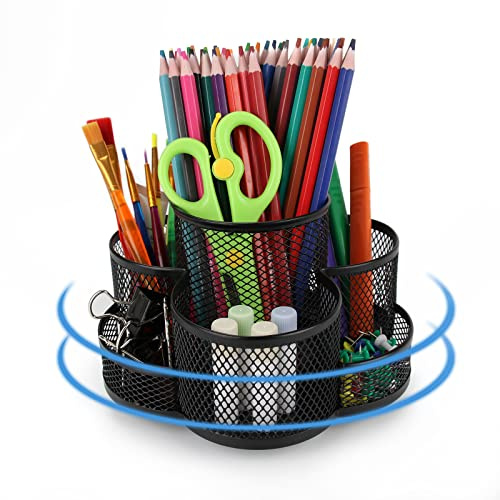 HMXLJJY Porte-stylos pour bureau, organiseur de bureau rotatif en maille métallique, organiseurs de bureau et accessoires, fournitures de bureau