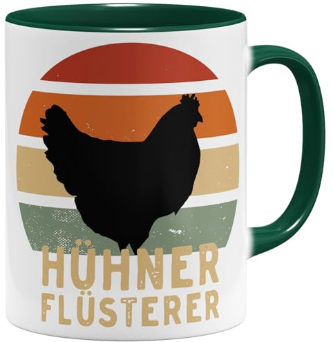 OM3® Hühnerflüsterer Kaffee-Tasse mit Spruch - Lustige Spruchtasse - Hühner Flüsterer - Statement - Keramik Becher - 325ml - Beidseitig Bedruckt - Grün