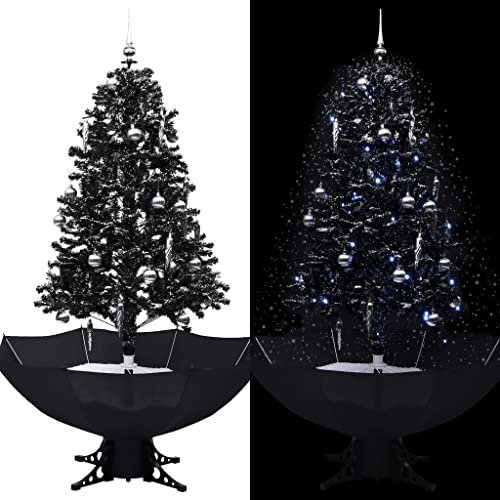 KOIECETA Schneiender Weihnachtsbaum mit Schirmfuß Schneefall Künstlich Tannenbaum Christbaum Kunstbaum Dekobaum Weihnachten Dekoration Schwarz 170cm PVC