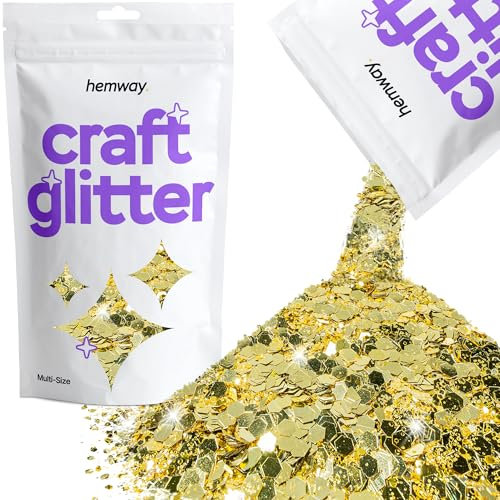 Hemway Craft Glitter - Sand Gold | 100g Multi Size Metallic Sequin Flakes for Resin & Epoxy Crafts | Supplies for Tumblers, Cards, Jewellery, Candle, Hair, Face, Body & Nail Art