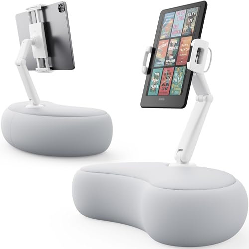 SAIJI iPad stand with Pillow, Kindle holder Compatible with 4.7”-15.6” Kindle, Phone, Tablet, iPad, Portable Monitors, 360° Adjustable tablet stand for Bed with Flexible Dual Axis Arm (Gray)