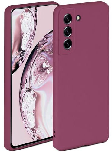ONEFLOW Funda blanda compatible con Samsung Galaxy S21 FE 5G, funda de silicona con borde elevado para protección de pantalla, doble capa, suave, ciruela mate