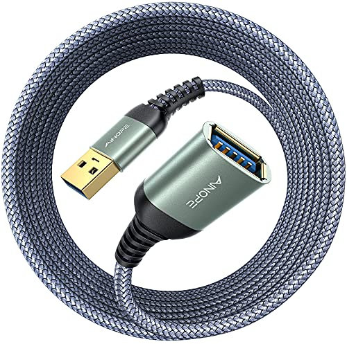 AINOPE prolunga USB, Cavo USB Maschio Femmina, 5Gbps Prolunga USB 3.0, Nylon prolunga USB 5 Metri Adatto per Chiavetta USB, Hub USB, Lettore di schede, Tastiera, Stampante, Scanner, Fotocamera(Grigio