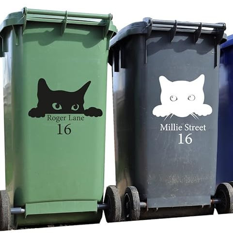 Cat Pet Dustbin Wheelie Bin Stickers House Numbers or Letter Wheely Vinyl Decal