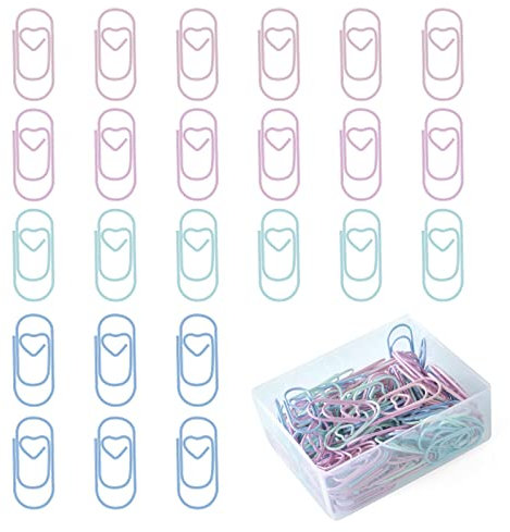 Vicloon Büroklammern, 140 Stück Büroklammern Herz Gold, Büroklammern Set mit Transparentbox, für Aktenklammer, Büro, Klassenzimmer(Macaron)