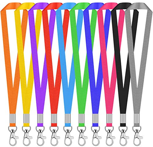 Cozlly 10 Stück 45cm Bunt Schlüsselbänder Büro Abzeichen Lanyards Nylon Flache Umhängeband mit Metall Swivel Karabinerhaken Haken für Kartenhülle ID Karte Büro Schule
