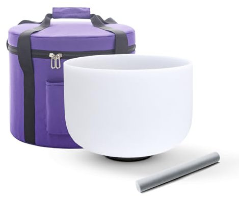 Hye-eun 12 Inch F Note White Frosted Crystal Singing Bowl 432hz Heart Chakra with Suede Stick for Yoga Sound Healing With Carry Case