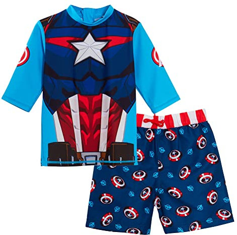 Bañador de Captain America + Camiseta de protección Solar 9-10 años.
