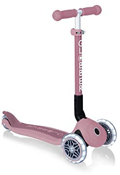 Globber Ecologic Kinder-Roller mit 3 Rädern, zusammenklappbar, für Kinder ab 2 Jahren, mit verstellbaren Griffen, LED-Rädern, Beerenfarben, Einheitsgröße