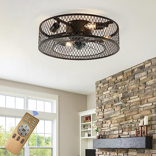 ATEEZ Industrial Ventilador Techo con Luz y Mando a Distancia 6velocidades Ventiladores de Techo con Luz Silencioso Reversible Invierno/Verano Lampara Techo Ventilador para Sala de Estar Dormitorio