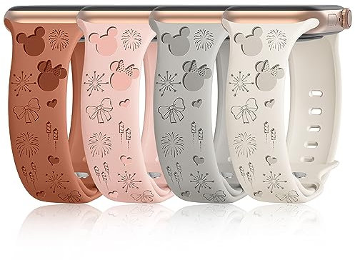 Paquete de 4 correas de silicona grabadas compatibles con Apple Watch de 1.575 pulgadas, 1.496 pulgadas, 1.614 pulgadas, 1.654 pulgadas, 1.732 pulgadas, 1.772 pulgadas, 1.772 pulgadas, 1.932 pulgadas,