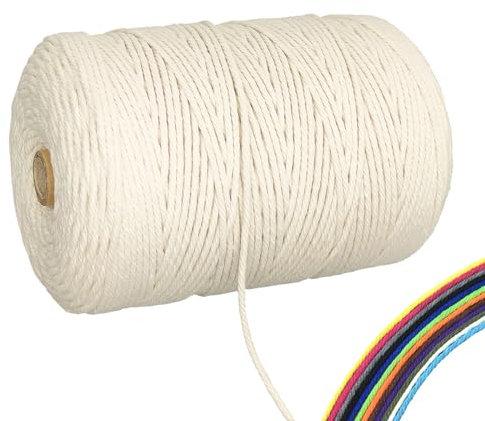 FORBELL Hilo de macramé, 3 mm x 300 m, hilo de algodón premium, manualidades (beige, 3 mm x 300 m)