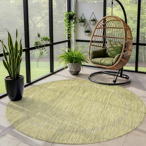 Outdoor Teppich Wetterfest Einfarbiges Design Terrasse Balkon Teppich Rund Küche Garten Sisal-Look Küchenteppich Läufer Flur, Größe: 200 cm Rund, Farbe: Grün