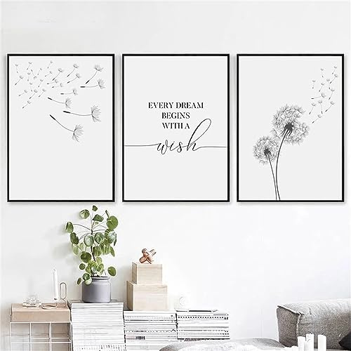 Herfair 3er Poster Set Löwenzahn Bilder Set Modern Schwarz Weiß Leinwandbilder Wandbilder, Pusteblume Leinwand Stilvolle Wandbilder, ohne Bilderrahmen (40 * 50cm)