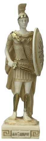 Alexander der große mazedonische König stehend Skulptur Statue gealterte goldene Akzente