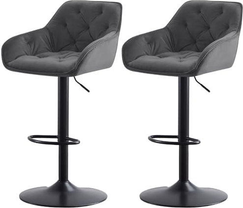 JaHECOME 2er Set Samt Barhocker, höhenverstellbar Barstuhl, Hocker mit Rückenlehne, Tresenhocker, Hohe Barhocker für Bartheke Küche (2, grau)