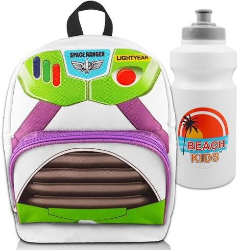 Disney Buzz Lightyear Mini-Rucksack-Set – 25,4 cm Canvas Toy Story Rucksack mit Fronttasche plus Flasche | Buzz Lightyear Rucksack Bundle, Toy Story Rucksack, Buzz Lightyear Mini Backapck, Buzz