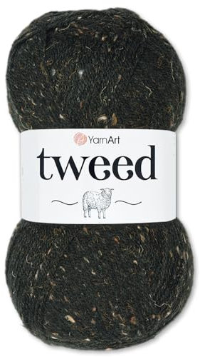 Frida's Wollhaus YarnArt 100 g Tweed Wintergarn Trachtengarn Wolle Stricken Häkeln 10 Farben (228 | Schwarz)