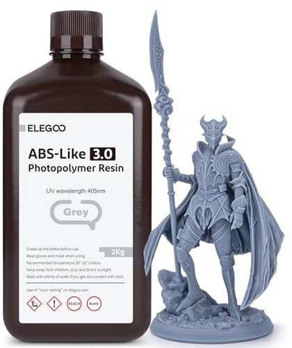 ELEGOO 405nm ABS-Like Resin 3.0, LCD UV Rapid Resin Hohe Präzision, Nicht Spröde, Verbesserte Festigkeit und Zähigkeitfür LCD/DLP 3D Drucker Photopolymer Resin Grau 2000g