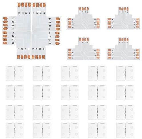 CEWROM LED Strip Verbinder 4 Polig, 20 Stücke 8mm 4 Polig LED Strip Eckverbinder-L Förmige, LED Schnellverbinder für 8mm Weite 3535 RGB LED Strips, LED Streifen Flexibel Verbindungskabel