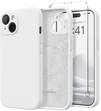 SuydanBox Magnetic for iPhone 14 Case, Compatible with MagSafe, [Full Camera Protection][Screen Protector] Silicone Shockproof Protective Phone Case for iPhone 14 6.1 inch, White