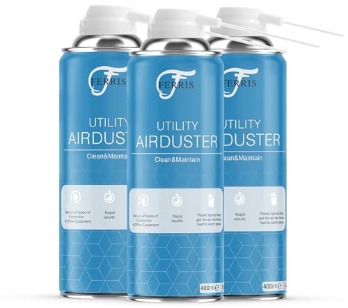 FERRIS | Air Duster Can (3 x 400ml) Powerful Compressed Air Duster Spray Cleans and Removes Dust & Debris | Use on Office Equipment, Electronics, Keyboard Cleaner, Camera Lens Blower (3pk)