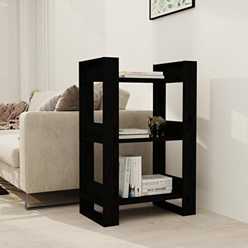 CIADAZ Bücherregal/Raumteiler, Raumteiler Regal, Standregal, Bookcase, Bücherwand, Büroregal, Regalbrett, Schwarz 60x35x91 cm Massivholz Kiefer